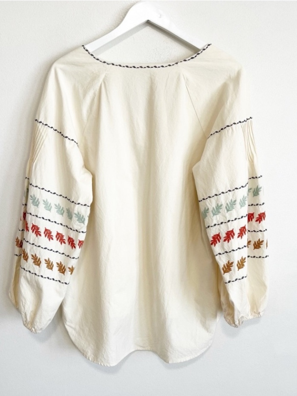 Madewell Embroidered Bohemian Ivory Peasant Blouse Size L‎ - Picture 5 of 13